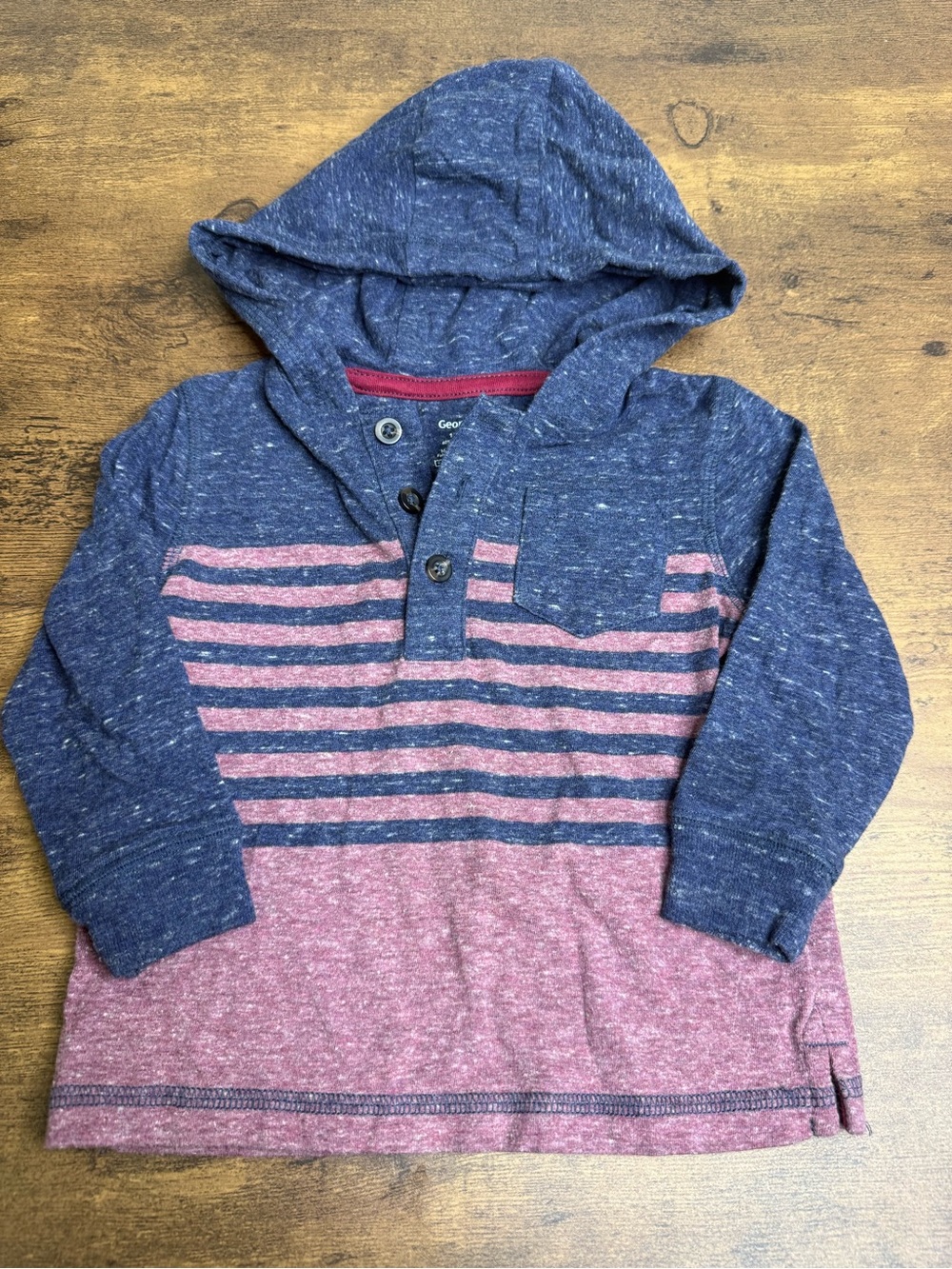 ⭐️5 for $20⭐️ George Long-Sleeve Hooded Pullover Blue & Dusty Rose Stripe 12-18M